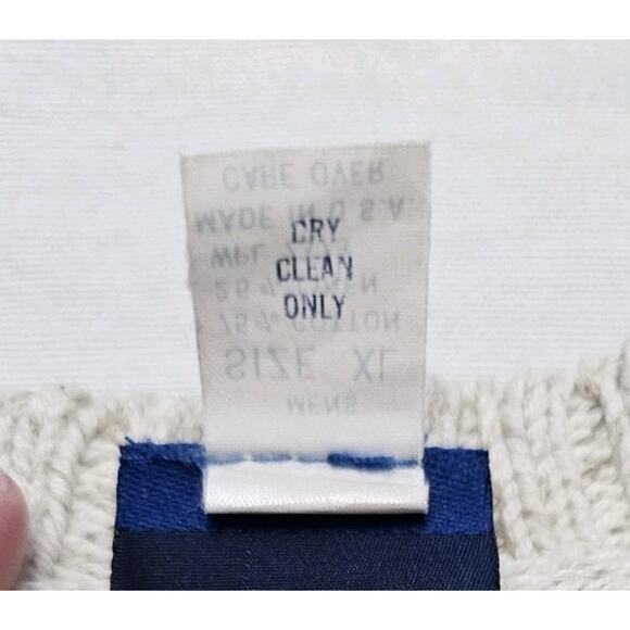 Woodward Vintage Sweater Basketweave Cream Linen Cotton Made In USA Fisherman XL - Picture 3 of 11